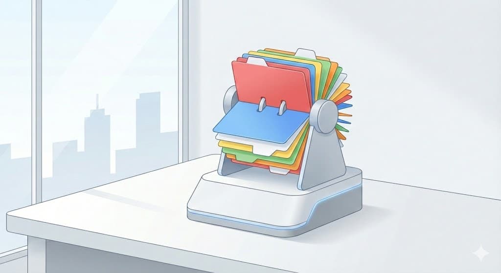 Colorful rolodex representing contact management